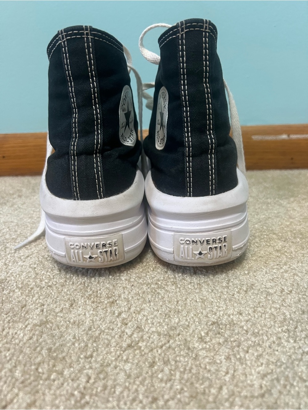 Converse women’s Black and White High-Top Platform Sneakers - Picture 3 of 8